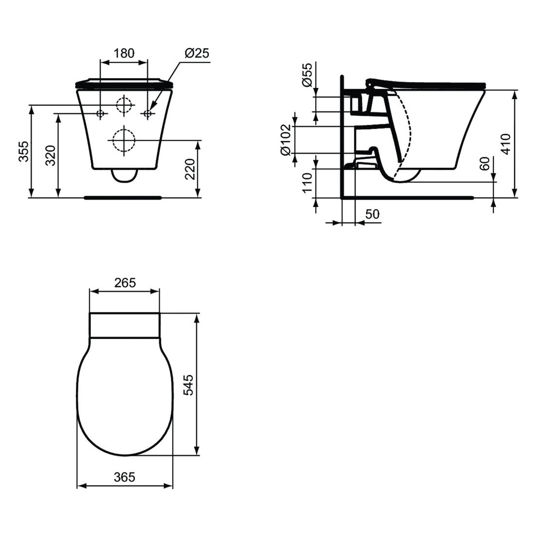 WC pakabinamas Ideal Standard Connect, Air Aquablade, su paslėptais tvirtinimais