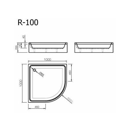 Akmens masės pusapvalis dušo padėklas VISPOOL R-100 su apdaila (r550)