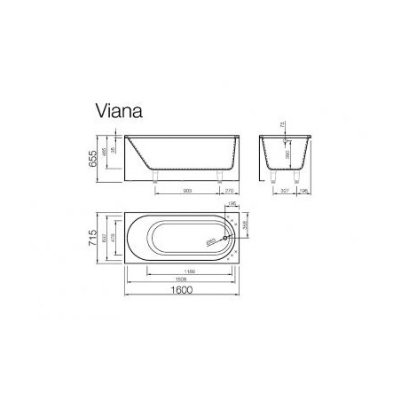 Akmens masės vonia VISPOOL VIANA 160x70 stačiakampė balta