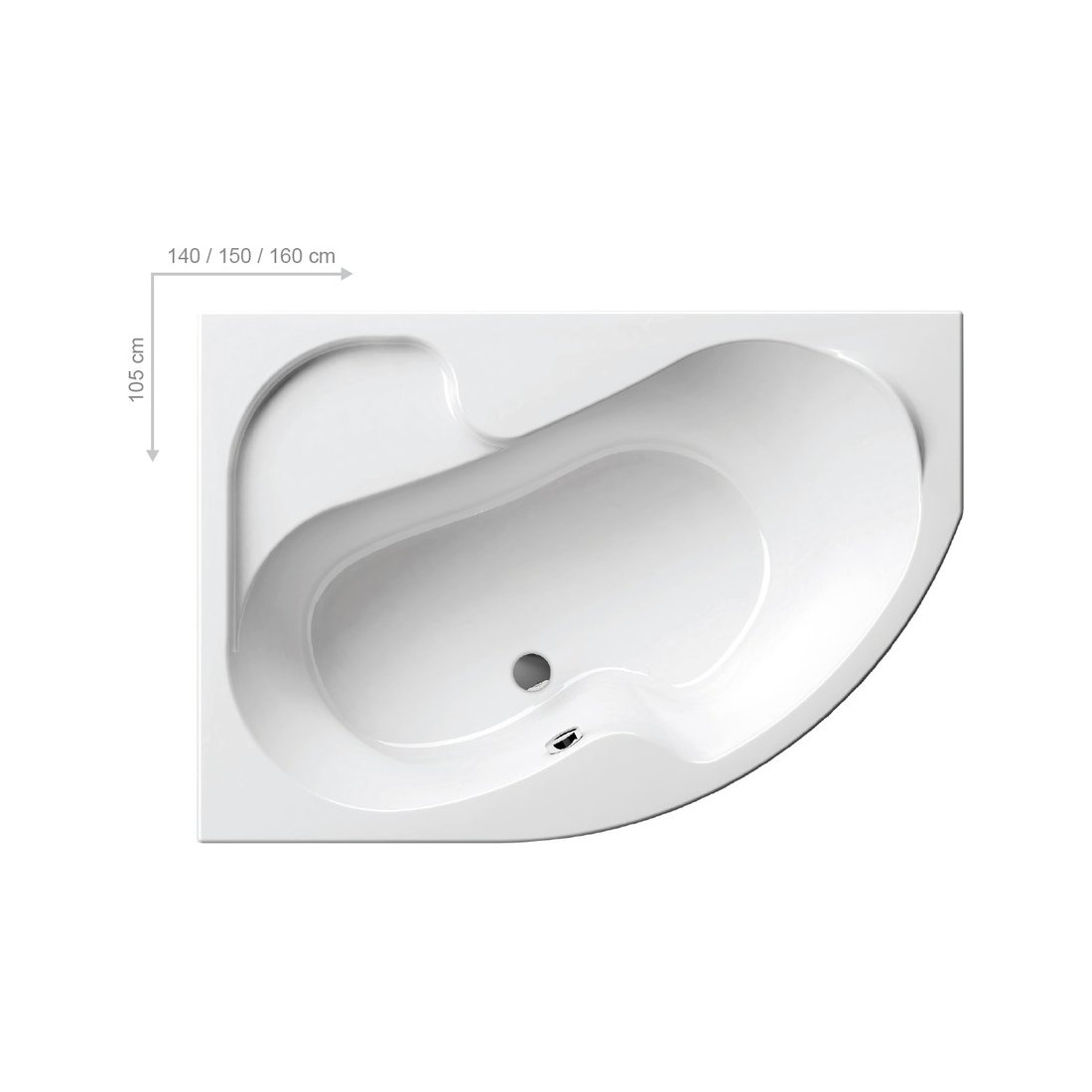 Akrilinė asimetriška vonia Ravak Rosa I, 140x105 cm, kairinė