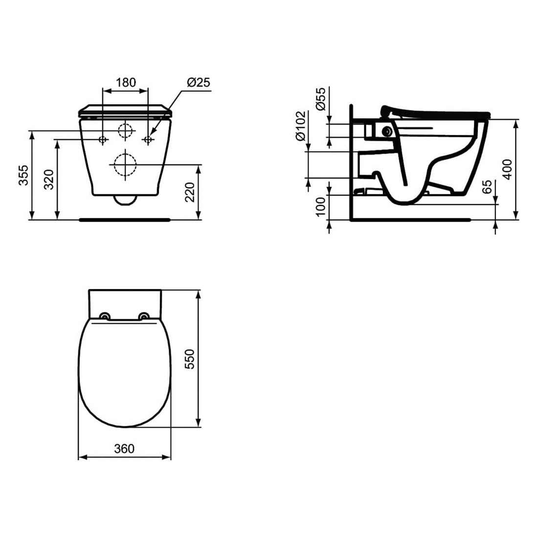 WC pakabinamas Ideal Standard Connect, Rimless, su matomais tvirtinimais