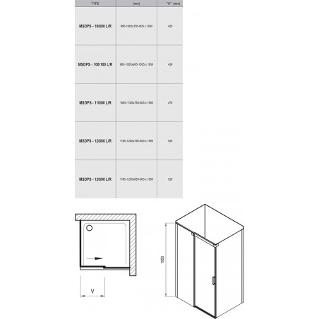 Dušo kabina Ravak Matrix, MSDPS-120/90, L satinas+Transparent