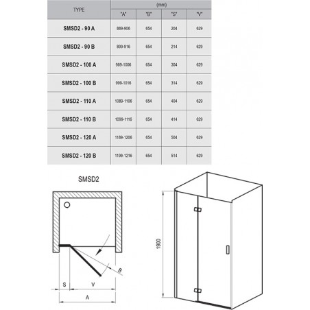 Varstomos dušo durys Ravak SmartLine, SMSD2-100, (B) R chromas+stiklas Transparent