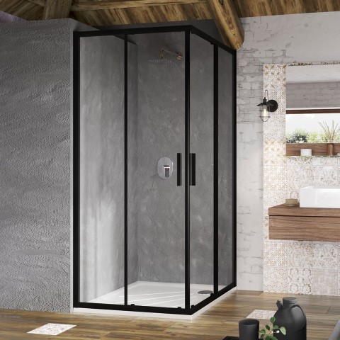 Kvadratinė dušo kabina Ravak Blix Slim, BLSRV2-90 juoda+stiklas Transparent