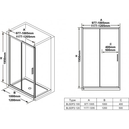 Stumdomos dušo durys Ravak Blix Slim, BLSDP2-100 juoda+stiklas Transparent