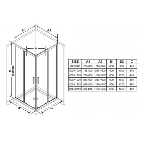 Stačiakampės dušo kabinos sienelė Ravak Blix Slim, BLSRV2K-80, blizgi+stiklas Transparent