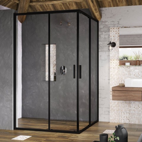 Stačiakampės dušo kabinos sienelė Ravak Blix Slim, BLSRV2K-80, juoda+stiklas Transparent