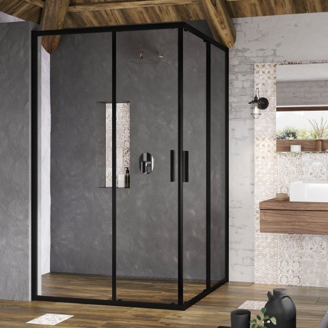 Stačiakampės dušo kabinos sienelė Ravak Blix Slim, BLSRV2K-90, juoda+stiklas Transparent
